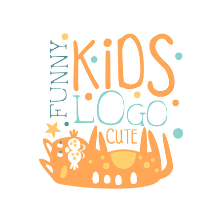 Funny cute kids logo, baby shop label, fashion print for kids wear, baby shower celebration, greeting, invitation card colorful hand drawn vector Illustrationのイラスト素材