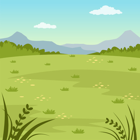 Green field, rural summer landscape, nature background vector illustrationのイラスト素材