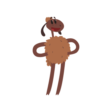 Funny sheep character holding hands on its waist cartoon vector illustrationのイラスト素材