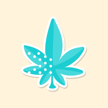 Marijuana leaf, cute sticker in bright colors, fashion patch vector illustration, cartoon styleのイラスト素材