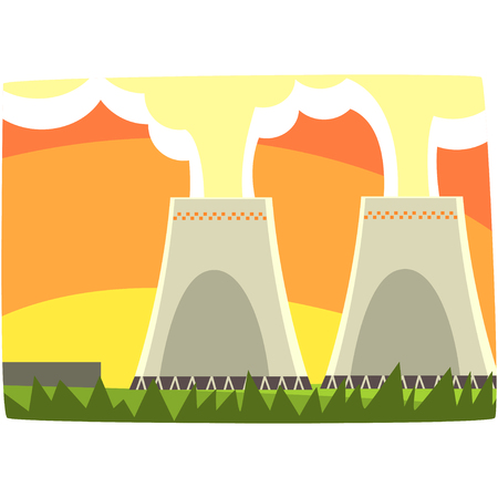 Energy generation power station, nuclear energy, horizontal vector illustration on a white backgroundのイラスト素材