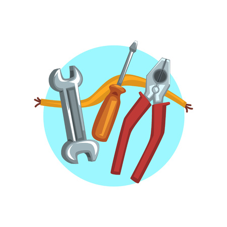 Construction repair tools icon, pliers, screwdriver and a wrench cartoon vector Illustrationのイラスト素材
