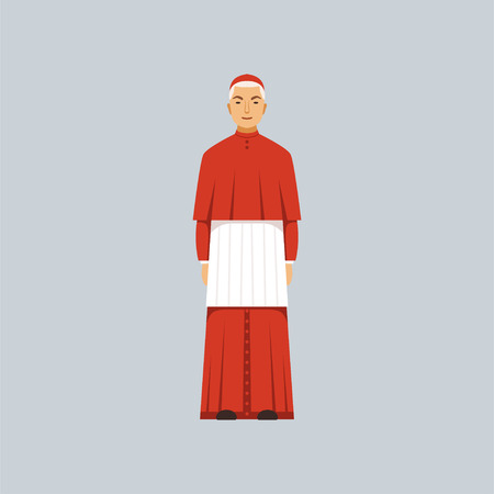 Catholic Cardinal in red robe, representative of religious confession vector Illustrationのイラスト素材