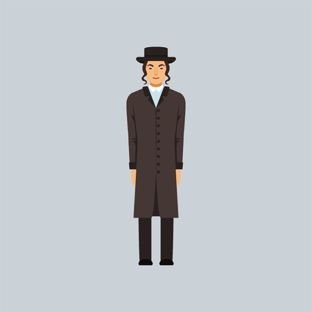 Jewish Rabbi dressed in black, religion representative vector Illustrationのイラスト素材