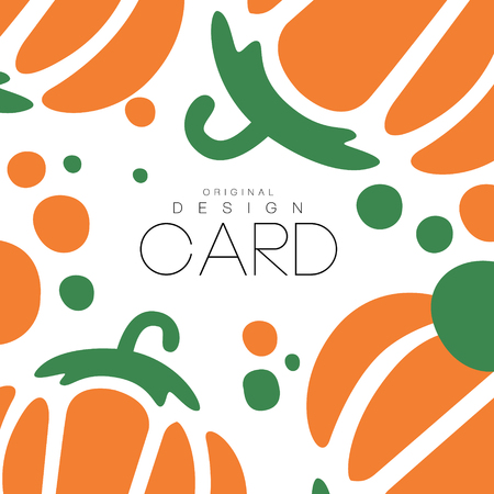 Vegetable card template with pepper. Natural and healthy food concept. Colorful vector emblem for organic shop, product packaging or promo posterのイラスト素材