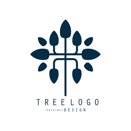 Tree logo original design, blue eco bio badge, abstract organic element vector illustration isolated on a white backgroundのイラスト素材