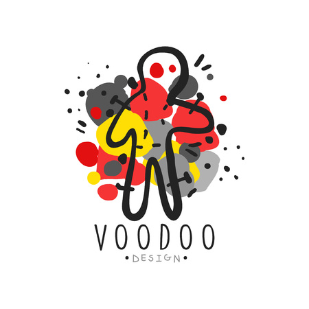 Silhouette of voodoo doll with needles for mystical store label template vector illustrationのイラスト素材
