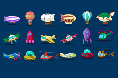 Set of different types of aircrafts for mobile game illustration.のイラスト素材