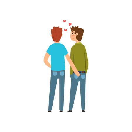 Gay couple, lgbt men in love, back view cartoon vector Illustrationのイラスト素材