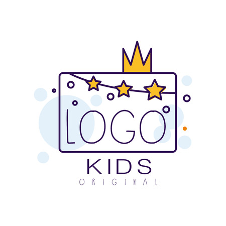 Icon for kids, creative concept template, design element with golden crown and stars hand drawn vector Illustration isolated on a white backgroundのイラスト素材