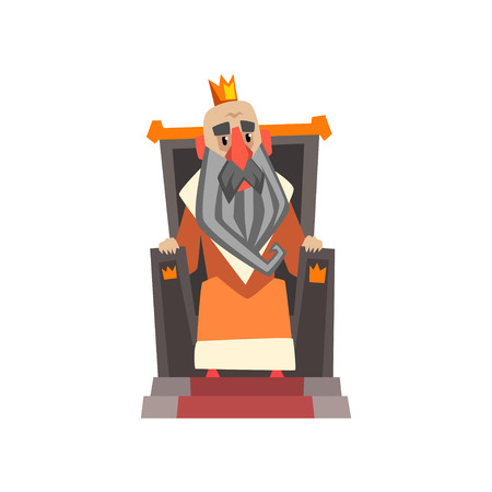Funny king character sitting on the throne cartoon vector Illustrationのイラスト素材