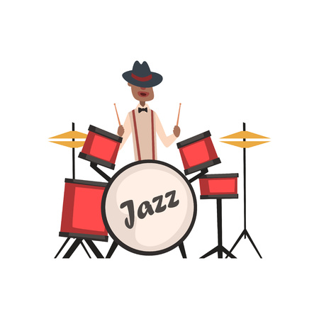 African American jazz musician playing on drums vector Illustrationのイラスト素材