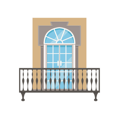Balcony with wrought iron railing, classical house facade vector Illustration on a white backgroundのイラスト素材