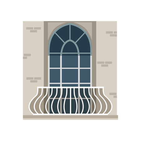Balcony with wrought iron railing and arched window vector Illustration on a white backgroundのイラスト素材