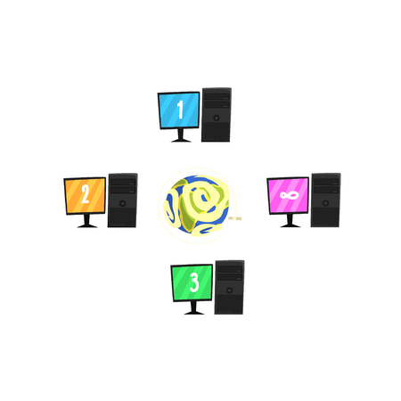 Earth and computer servers, network and data exchange concept vector Illustration on a white backgroundのイラスト素材