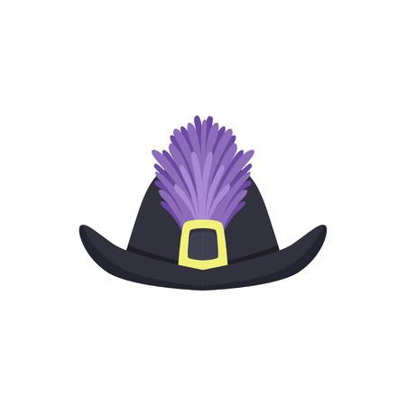 Hat with feathers masquerade decor, carnival headdress element. Cartoon vector Illustration on a white background.のイラスト素材