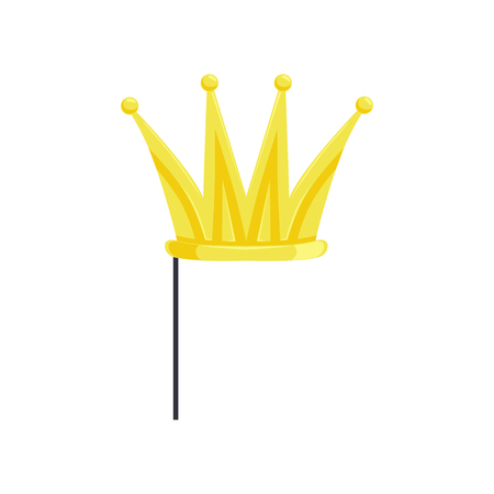 Golden crown on stick, masquerade decorative element cartoon vector Illustration on a white backgroundのイラスト素材