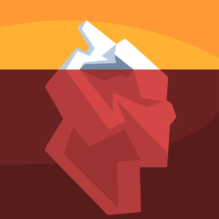 Iceberg with visible underwater surface, Antarctic iceberg floating vector Illustration on an orange backgroundのイラスト素材