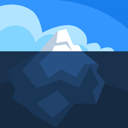 Iceberg with visible underwater surface, Antarctic iceberg floating vector Illustration on a blue backgroundのイラスト素材