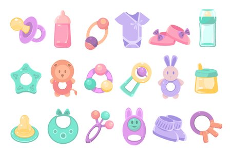 Set of toys and accessories for baby.のイラスト素材
