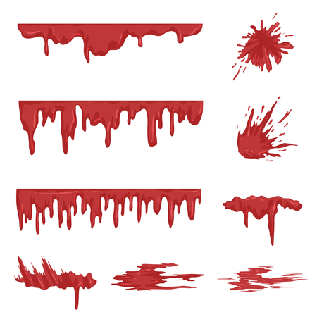 Blood spatters set, dripping blood and stains vector Illustrations on a white backgroundのイラスト素材