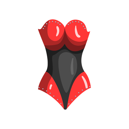 Black and red leather corset, fetish stuff for role playing and bdsm vector Illustration on a white backgroundのイラスト素材