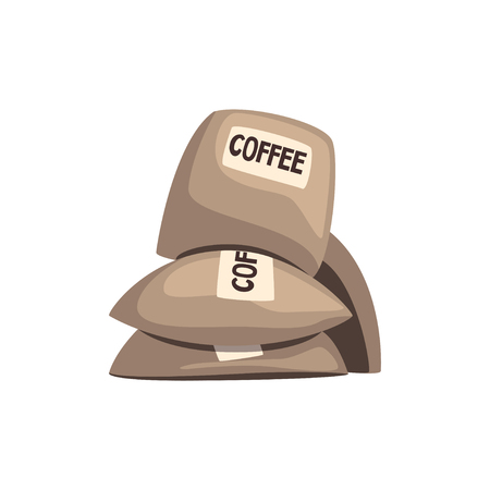 Burlap sacks full of coffee vector illustration isolated on a white background.のイラスト素材