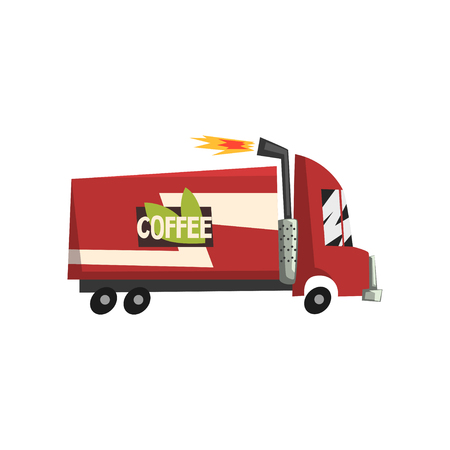 Red coffee truck, delivery van. Vector illustration isolated on a white background.のイラスト素材