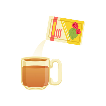 Medical powder packaging and cup of water, cold remedy vector illustration isolated on a white background.のイラスト素材