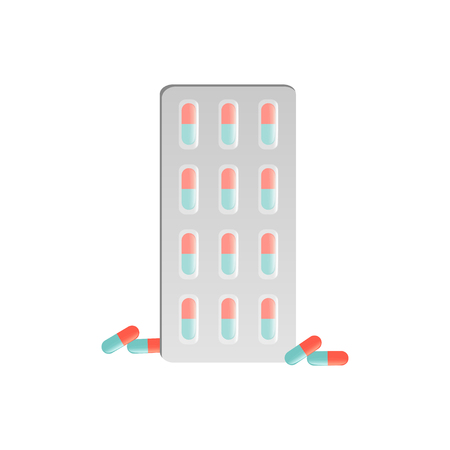 Capsule in blister pack, medicine pills vector illustration isolated on a white background.のイラスト素材