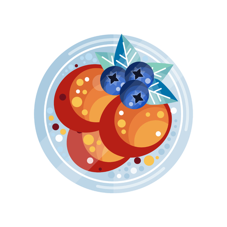 Pancakes with blueberries vector Illustration isolated on a white background.のイラスト素材