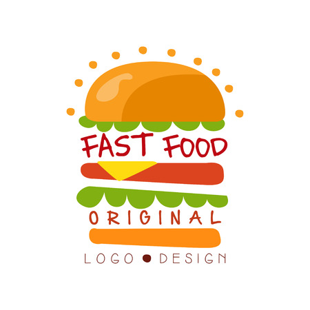 Fast food original design, badge with hamburger, fast food menu vector Illustration on a white backgroundのイラスト素材