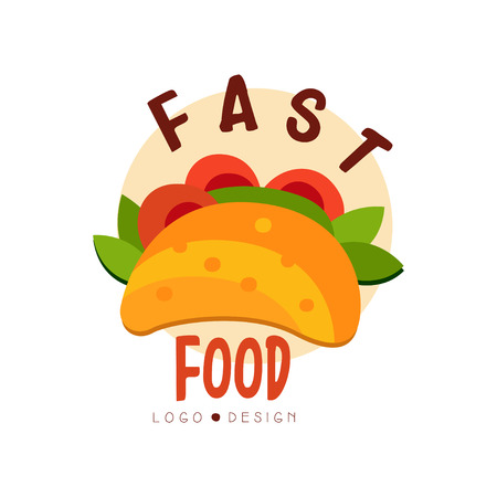 Fast food design, badge with tacos sign, Mexican fast food menu vector Illustration on a white backgroundのイラスト素材