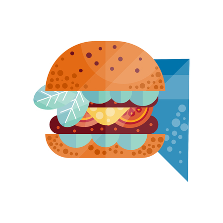 Classic burger with lettuce, tomato, onion, cheese, beef and sauce vector Illustration on a white backgroundのイラスト素材