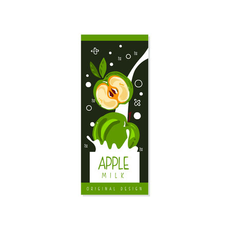 Apple milk logo original design, label for natural healthy dairy product with fresh fruit vector Illustrationのイラスト素材