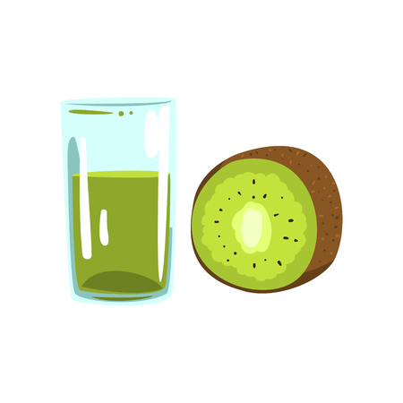 Kiwi fruit juice, glass of natural vegetarian drink, healthy organic food vector Illustration on a white backgroundのイラスト素材