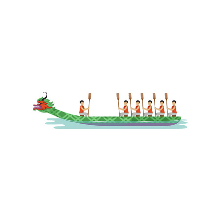 Dragon boat Rowing team competing in traditional Dragon Boat Festival vector Illustrationのイラスト素材