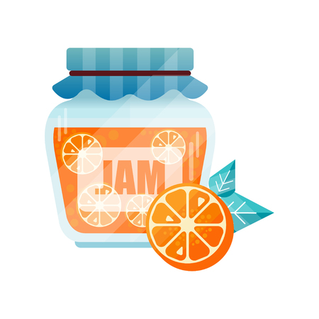 Orange jam, glass jar of fruit vector illustration on a white background.のイラスト素材