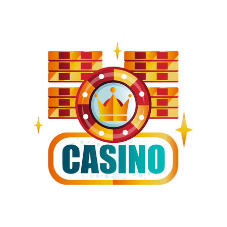 Colorful gambling emblem. Original logo design for royal casino with playing chips. Icon with gradient colors. Vector element for mobile appのイラスト素材