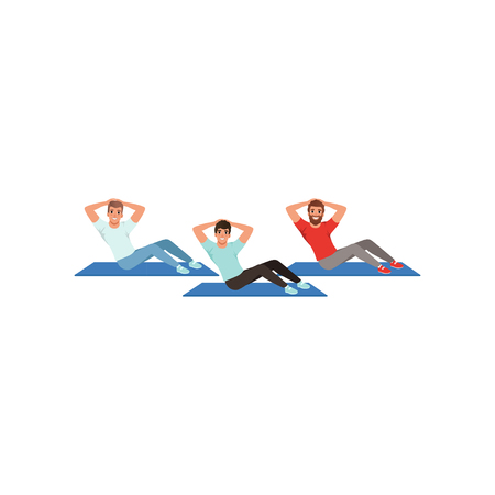 Young men doing sit ups vector illustrationのイラスト素材