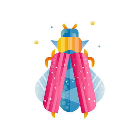 Abstract icon of flying beetle with pink and blue wings.のイラスト素材
