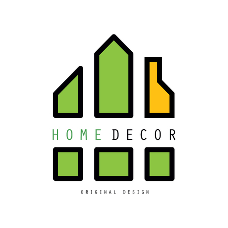 Abstract logo with shapes together constitute a house. Vector emblem for interior design and home decorating company or businessのイラスト素材
