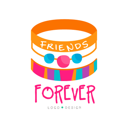 Abstract vector design with friendship bracelets. Friends forever. Colorful graphic element for greeting card, poster, print or logo of mobile appのイラスト素材