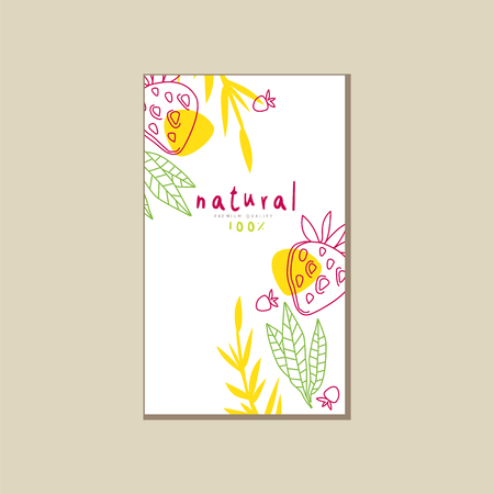 Creative card with natural strawberry and leaves. Organic fruit. Abstract vector design for promo poster or product emblemのイラスト素材