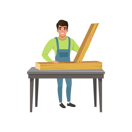Male professional carpenter character at work vector Illustration on a white backgroundのイラスト素材