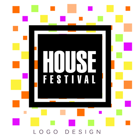 House festival logo design template, creative banner, poster, flyer for musical party celebration colorful vector Illustrationのイラスト素材
