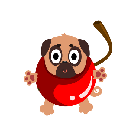 Cute funny pug dog character inside sweet cherry vector Illustration isolated on a white background.のイラスト素材