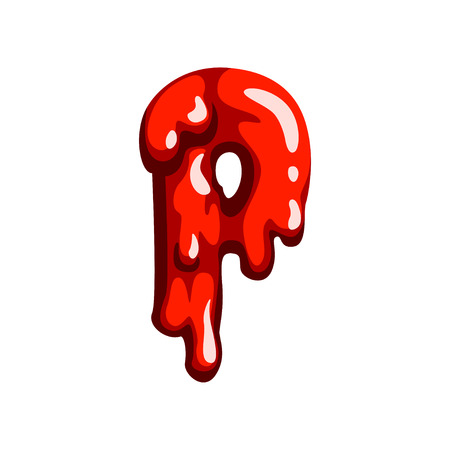 P letter of sweet fruit jelly, glossy, edible liquid font vector Illustration isolated on a white background.のイラスト素材