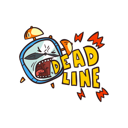 Alarm clock screaming Deadline word, time limit vector Illustration on a white backgroundのイラスト素材