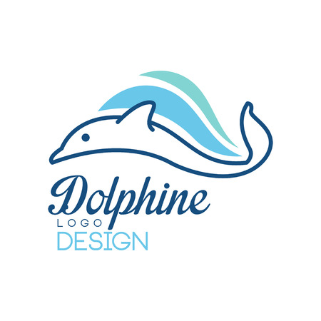 Dolphine logo design, abstract emblem with dolphin and wave vector Illustration on a white backgroundのイラスト素材